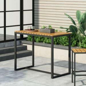 Noble House Elkhart Outdoor Modern Acacia Wood Bar Table Teak and Black