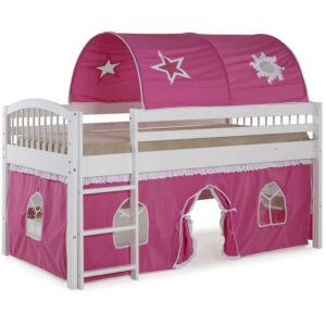 Alaterre Furniture Addison White Junior Loft Bed, Pink and White Tent and Playhouse with White Trim