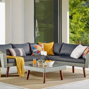 Alaterre Albany Outdoor Square Wicker Coffee Table, Light Gray/Brown