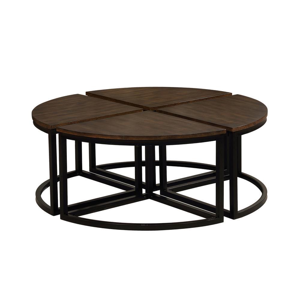 Alaterre Furniture Arcadia Acacia Wood 42" Round Coffee Table with Nesting Tables, Industrial Style Includes Four Wedge-Shaped Stowaway Tables, Antiqued Mocha - Image 2