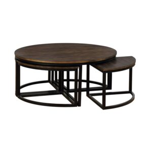 Alaterre Furniture Arcadia Acacia Wood 42" Round Coffee Table with Nesting Tables, Industrial Style Includes Four Wedge-Shaped Stowaway Tables, Antiqued Mocha