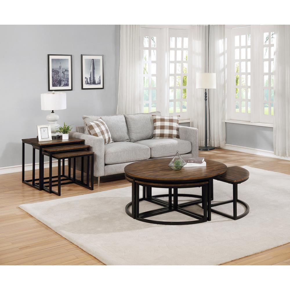 Alaterre Furniture Arcadia Acacia Wood 42" Round Coffee Table with Nesting Tables, Industrial Style Includes Four Wedge-Shaped Stowaway Tables, Antiqued Mocha - Image 9