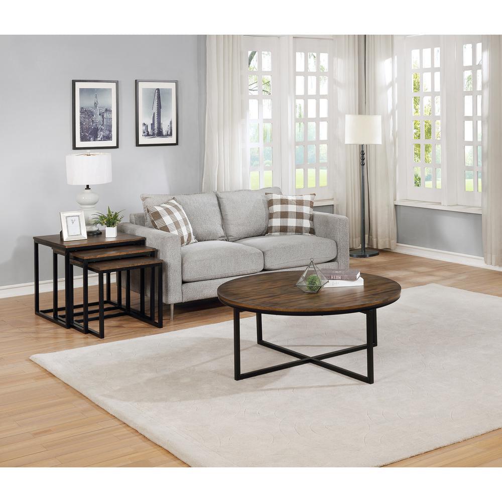 Alaterre Furniture Arcadia Acacia Wood 42" Round Coffee Table with Nesting Tables, Industrial Style Includes Four Wedge-Shaped Stowaway Tables, Antiqued Mocha - Image 4