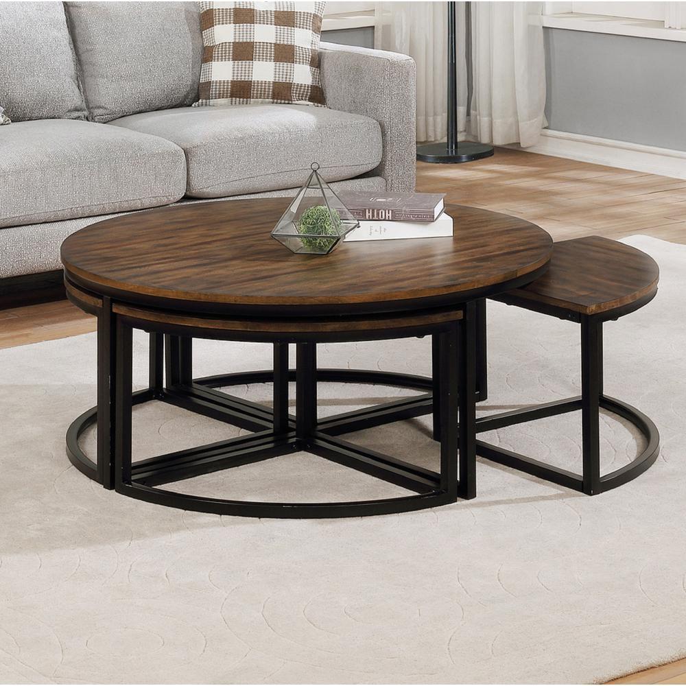 Alaterre Furniture Arcadia Acacia Wood 42" Round Coffee Table with Nesting Tables, Industrial Style Includes Four Wedge-Shaped Stowaway Tables, Antiqued Mocha - Image 10