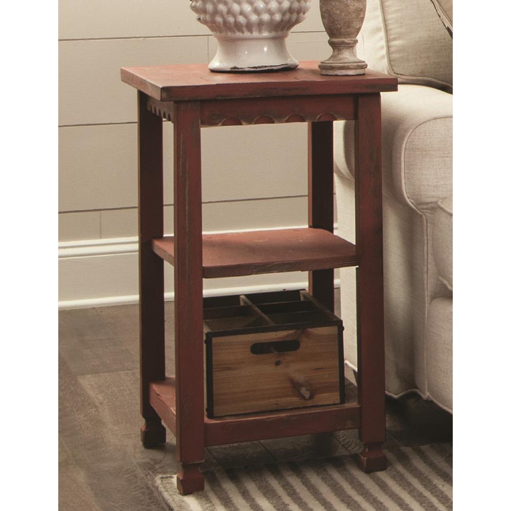 Alaterre Country Cottage 2 Shelf End Table, Rustic Farmhouse Side Table, Red Antique Finish - Image 6
