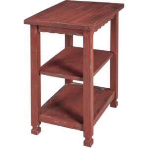 Alaterre Country Cottage 2 Shelf End Table, Rustic Farmhouse Side Table, Red Antique Finish