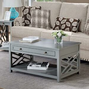 Alaterre Furniture Coventry Classic 36" Wood Coffee Table with Drawer and Open Shelf, Traditional Modern Décor for Storage and Display in Living Room, Gray