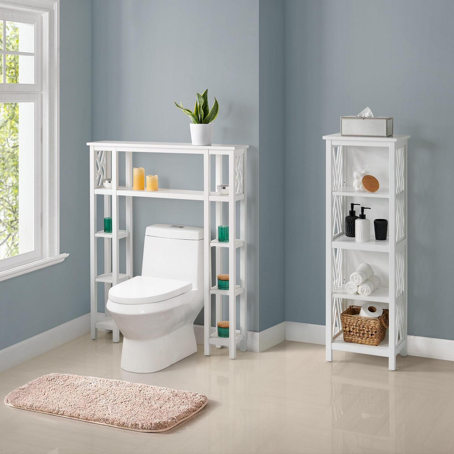 Alaterre Coventry Over Toilet Open Shelving Unit with Left and Right Side Shelves, Bath Tall Storage Shelf - Image 2