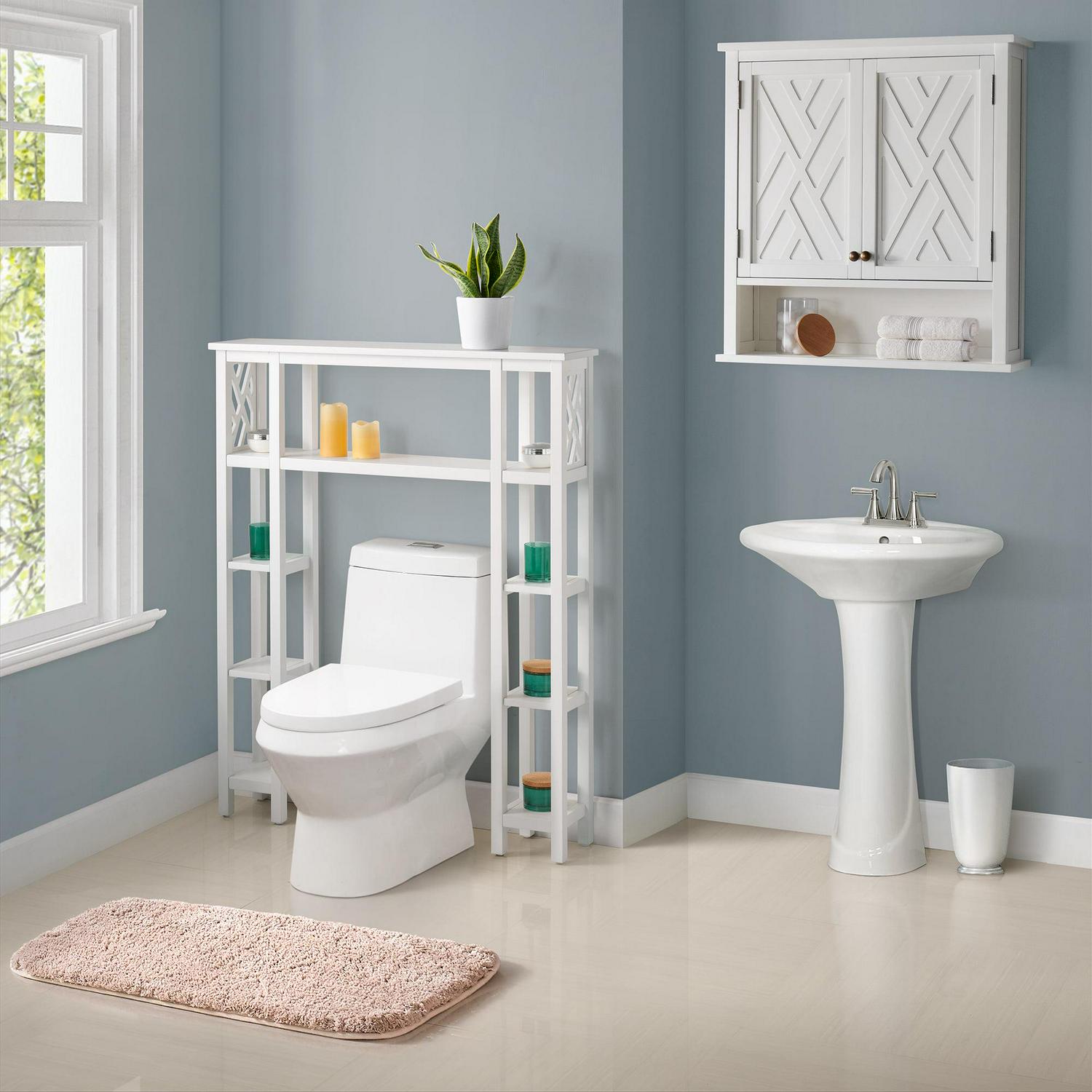 Alaterre Coventry Over Toilet Open Shelving Unit with Left and Right Side Shelves, Wall Mounted Cabinet with Two Doors and Open Shelf - Image 2