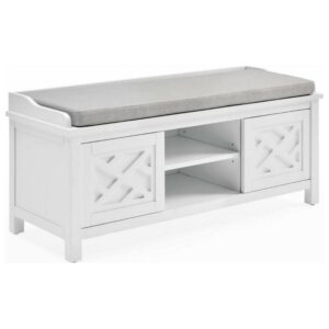 Alaterre Furniture Coventry 45 in. Pine Wood Storage Bench with Cushion, Entryway Organization & Decoration, 3 Adjustable/Removable Cubbies, Dove Gray and White