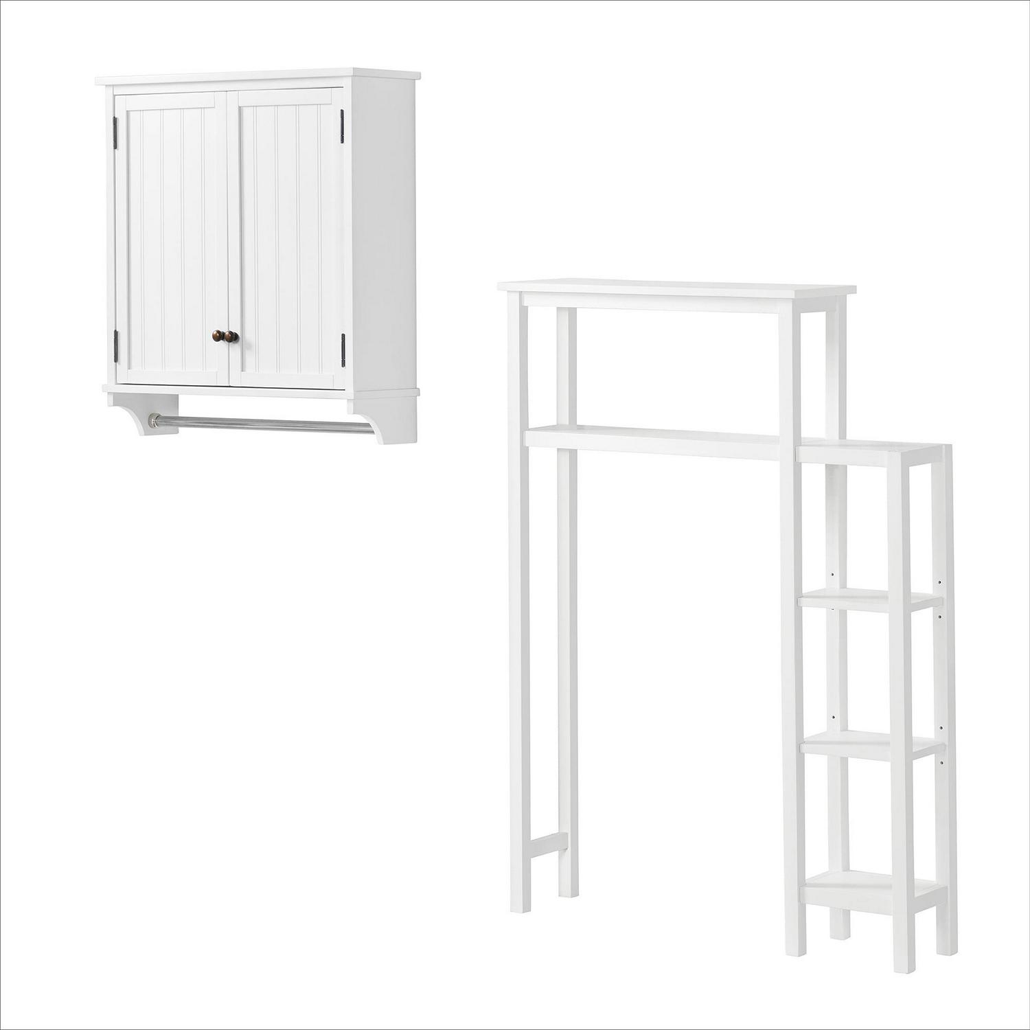 Alaterre Dover Over Toilet Organizer with Side Shelving, Wall Mounted Bathroom Storage Cabinet with 2 Doors and Towel Rod