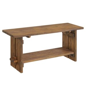 Alaterre Furniture Bethel 40 in. Rustic Acacia Wood Bench with Storage Shelf, Entryway or Living Room Accent Bench, Solid Wood Seating for Hallway or Mudroom, Natural