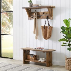Alaterre Furniture Bethel Acacia Wood 40"W Bench and Coat Hook with Shelf, Natural