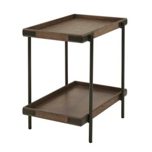 Alaterre Furniture Kyra 27" Oak and Metal Side Table with Shelf