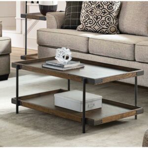 Alaterre Furniture Kyra 42"L Oak and Metal Coffee Table with Shelf, Brown