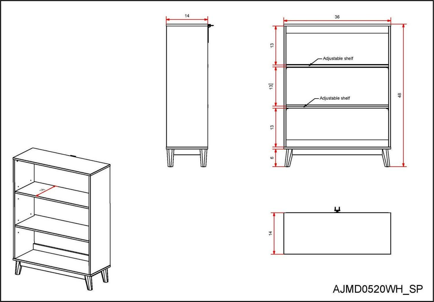 Alaterre Furniture MOD Kids 48" H Tall 3-Shelf Bookcase - Image 9
