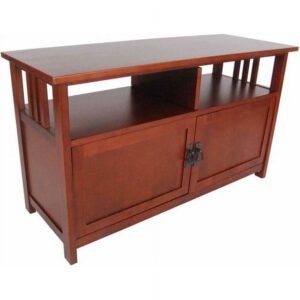 Alaterre Furniture Mission TV Stand w/Open Shelf & 2 Glass Doors, Cherry