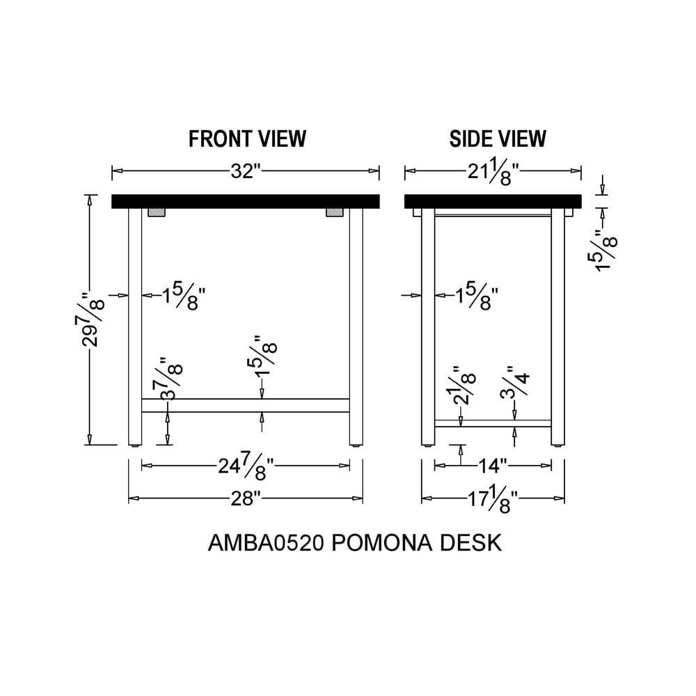 Alaterre Furniture Pomona 32 in. Compact Writing Desk with Solid Wood Top and Metal Frame – Rustic Industrial Style Small Home Office Desk, Natural - Image 3
