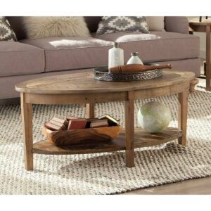 Alaterre Furniture Revive Coffee Table - 48 in. Oval Coffee Table with Storage Shelf for Living Room Decor, Natural