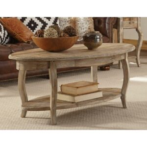 Alaterre Furniture Rustic Oval Coffee Table, Unique Handcrafted Accent Furniture, Curved Legs with Scalloped Edges, Textured Antiquing, Driftwood