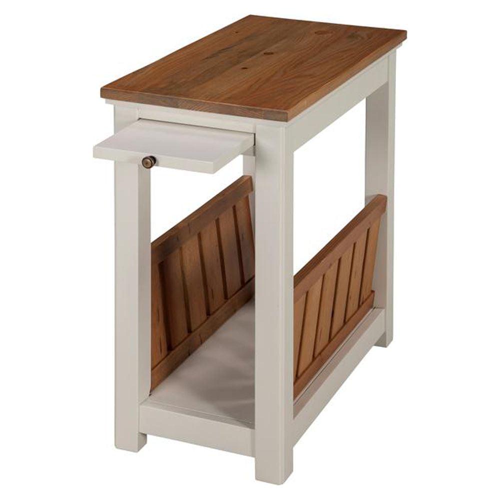 Alaterre Furniture Savannah Chairside Magazine End Table with Pull-out Shelf, Ivory with Natural Wood Top - Image 4