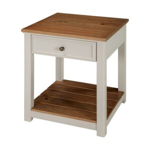 Alaterre Furniture Savannah End Table, Ivory with Natural Wood Top
