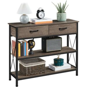 Alden Design 3-Shelf Wooden Console Table with 2 Drawers for Livingroom, Taupe