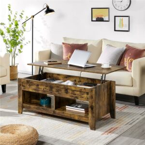 Alden Design 47.5" Lift Top Coffee Table with 2 Storage Compartments, Rustic Brown