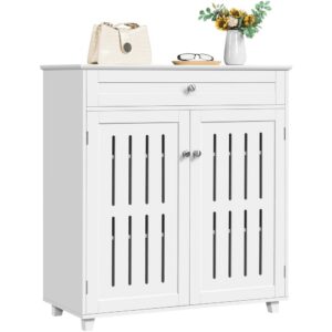 Alden Design 4 Tier Wooden Shoe Storage Cabinet with 1 Drawer for Entryway, White