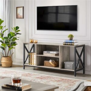 Alden Design 60-inch Industrial TV Stand with Storage, Distressed Gray