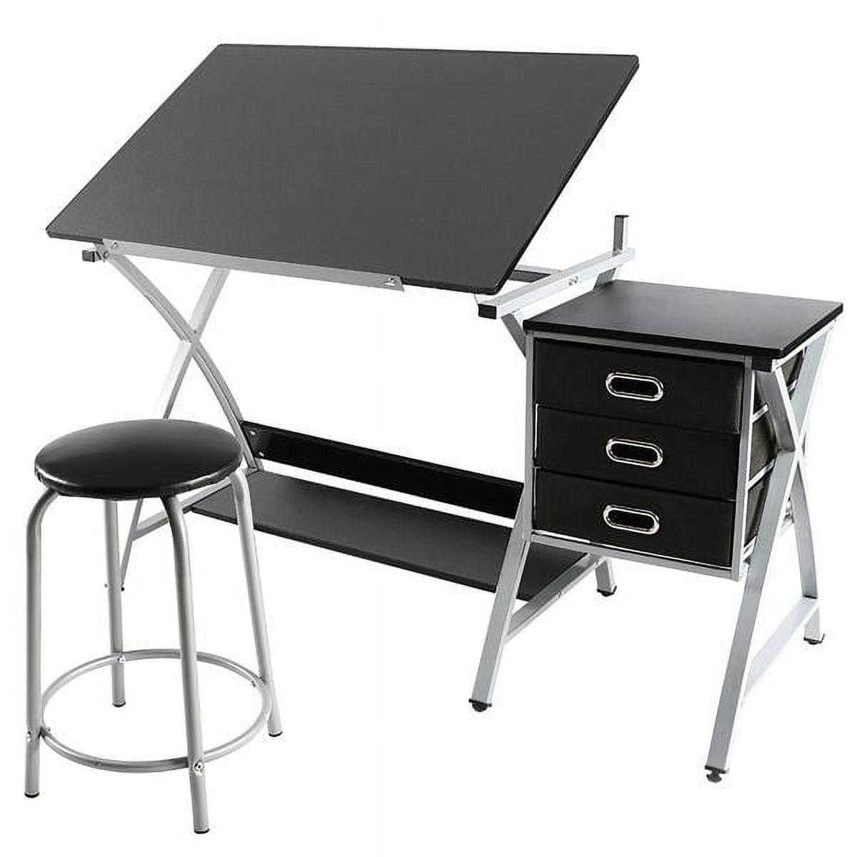 Alden Design 50'' Adjustable Steel Drafting Table with Stool, Black