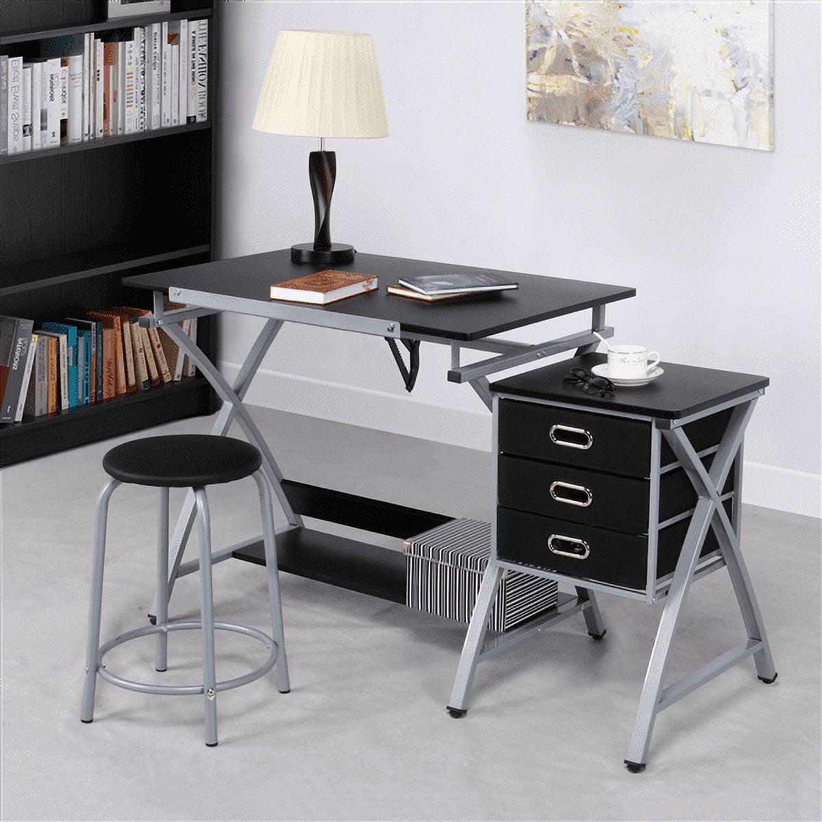 Alden Design 50'' Adjustable Steel Drafting Table with Stool, Black - Image 5