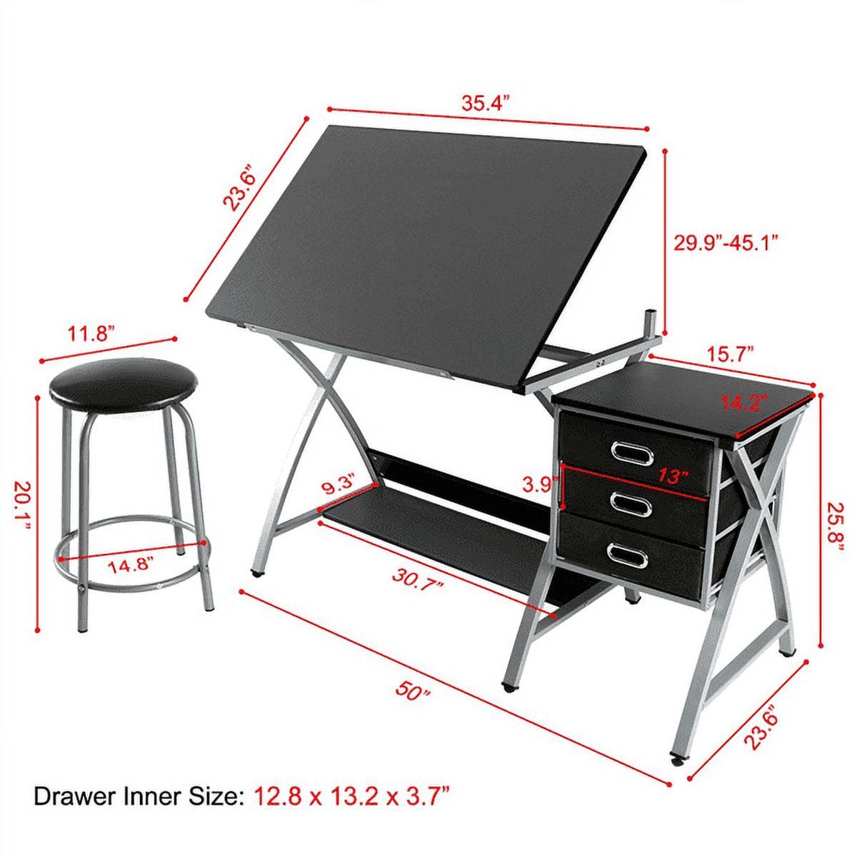 Alden Design 50'' Adjustable Steel Drafting Table with Stool, Black - Image 7