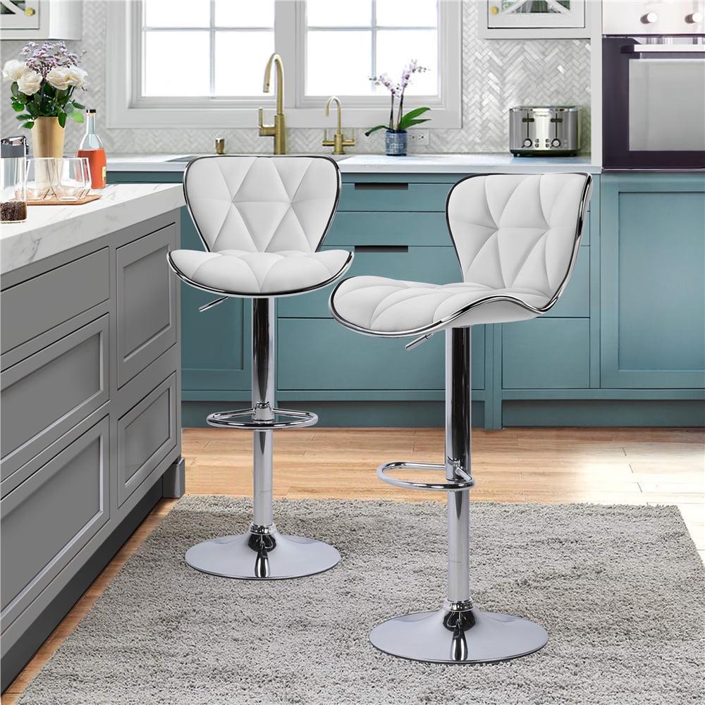 Alden Design Adjustable Mid-back Faux Leather Counter-Height Bar Stool for Kitchen Counter, Set of 2, White - Image 2