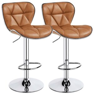 Alden Design Adjustable Mid-back Faux Leather Counter-Height Bar Stool for Kitchen Counter, Set of 2, Retro Brown