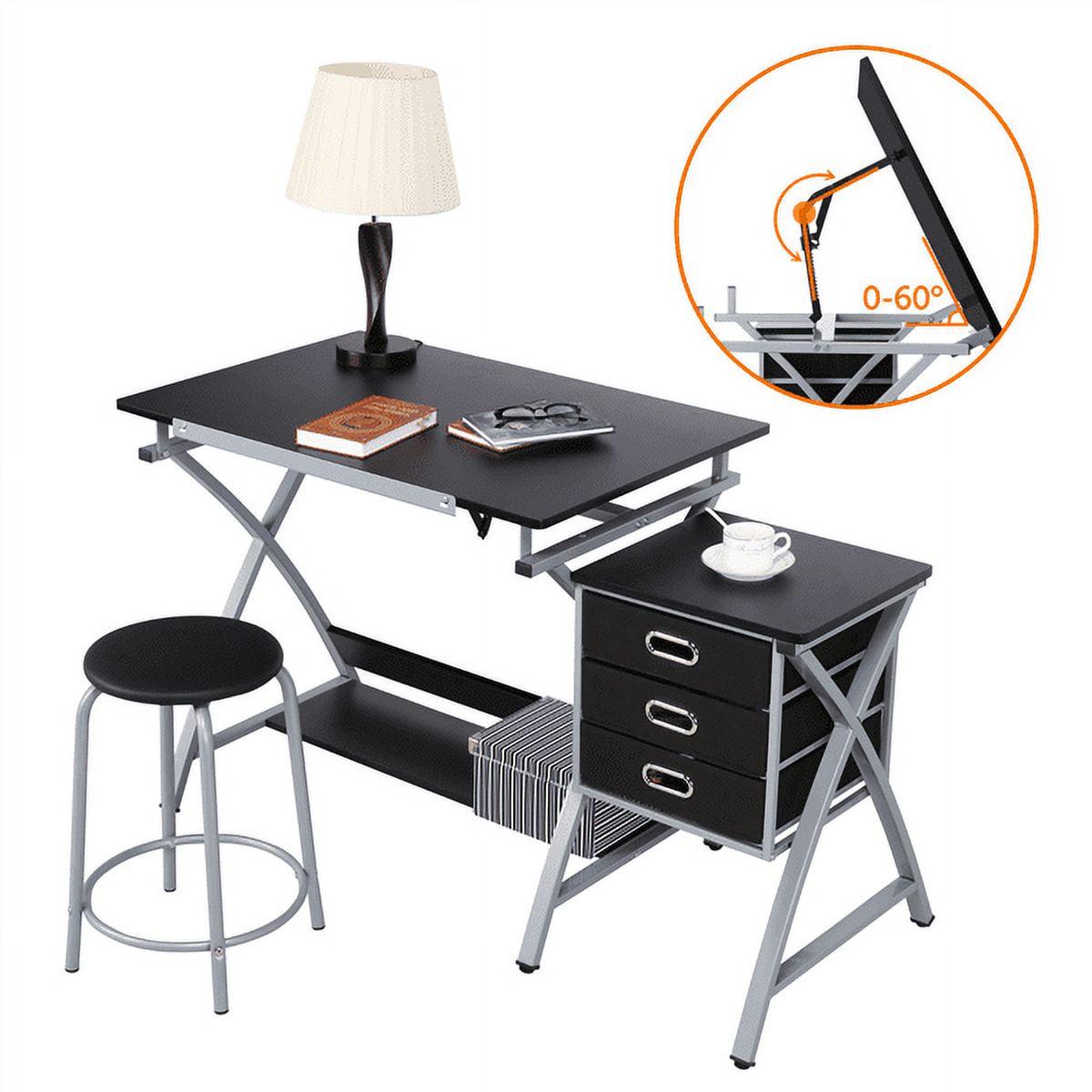 Alden Design 50'' Adjustable Steel Drafting Table with Stool, Black - Image 12