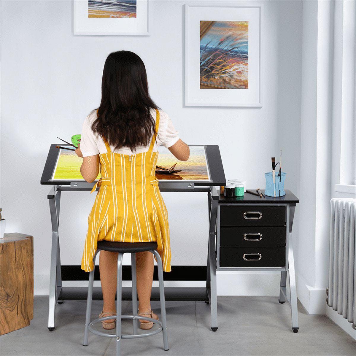 Alden Design 50'' Adjustable Steel Drafting Table with Stool, Black - Image 6