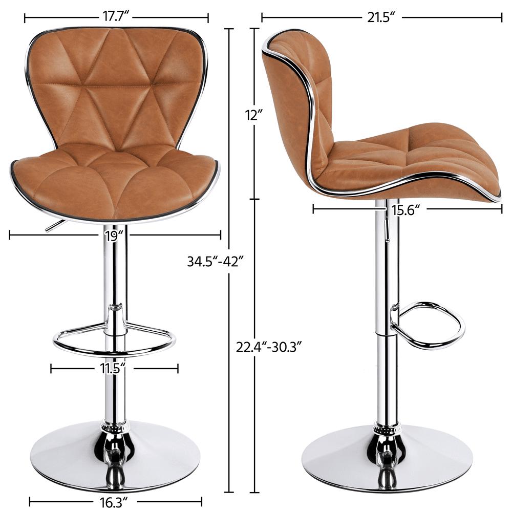 Alden Design Adjustable Mid-back Faux Leather Counter-Height Bar Stool for Kitchen Counter, Set of 2, Retro Brown - Image 4