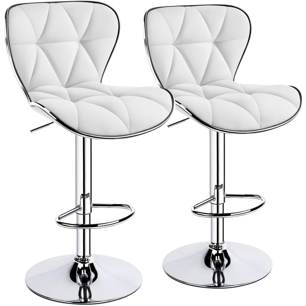 Alden Design Adjustable Mid-back Faux Leather Counter-Height Bar Stool for Kitchen Counter, Set of 2, White