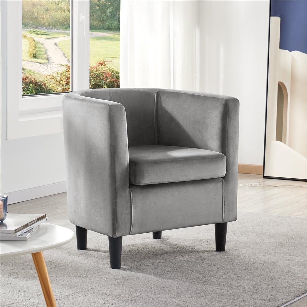 Alden Design Contemporary Barrel Accent Chair for Livingroom, Gray Velvet - Image 2