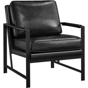 Alden Design Retro PU Leather Modern Accent Chair with Metal Arms for Livingroom, Black