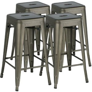 Alden Design Industrial Metal 30" Stackable Backless Bar Height Stools Set of 4, Gunmetal Gray