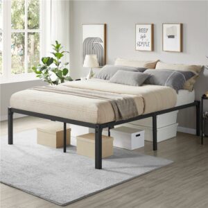 Alden Design Queen Size 18" Platform Bed Frame, No Box Spring Needed, Adult, Black