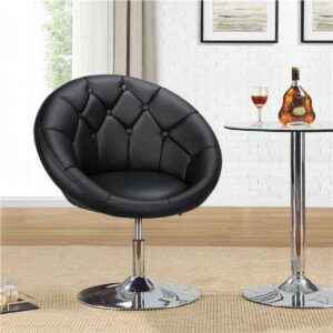 Alden Design Modern Tufted Adjustable Barrel Swivel Accent Chair, Black Faux Leather