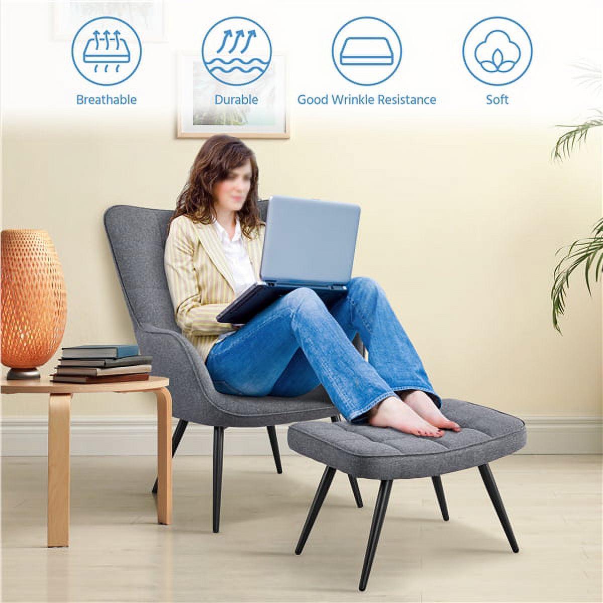 Alden Design Modern Fabric Accent Chair and Ottoman Set for Living Room, Gray - Image 7