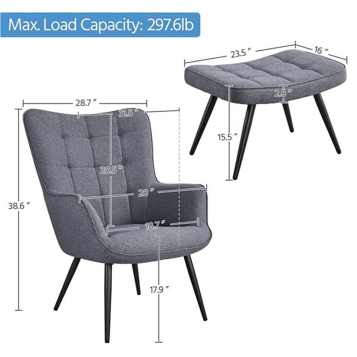 Alden Design Modern Fabric Accent Chair and Ottoman Set for Living Room, Gray - Image 10