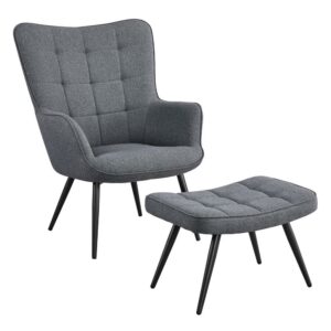 Alden Design Modern Fabric Accent Chair and Ottoman Set for Living Room, Gray