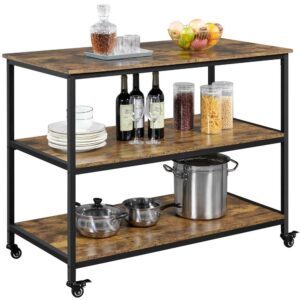Alden Design Rolling Kitchen Cart with 3 Shelves, Rustic Brown