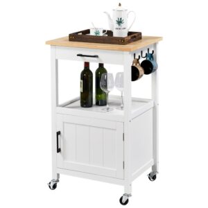 Alden Design Small Space Rolling Storage Kitchen Cart, White