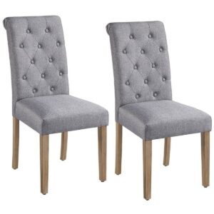 Alden Design Tufted Upholstered High Back Parson Dining Chair, Set of 2, Gray